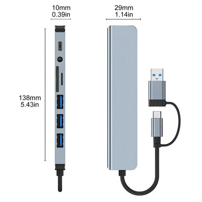 ⚡️8-in-1 USB-C Hub – Fast Charging, USB 3.0 & SD/TF Card Reader