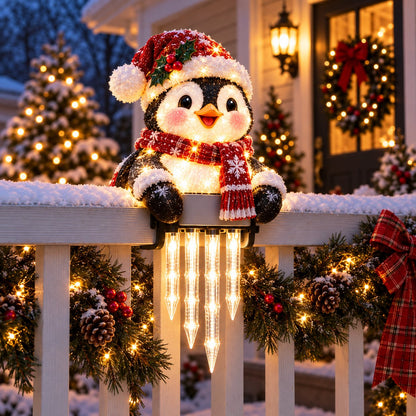 🎄 Christmas Character Railing Lights — Warm LED Icicle Glow For Magical Holiday Porch Decor🔔