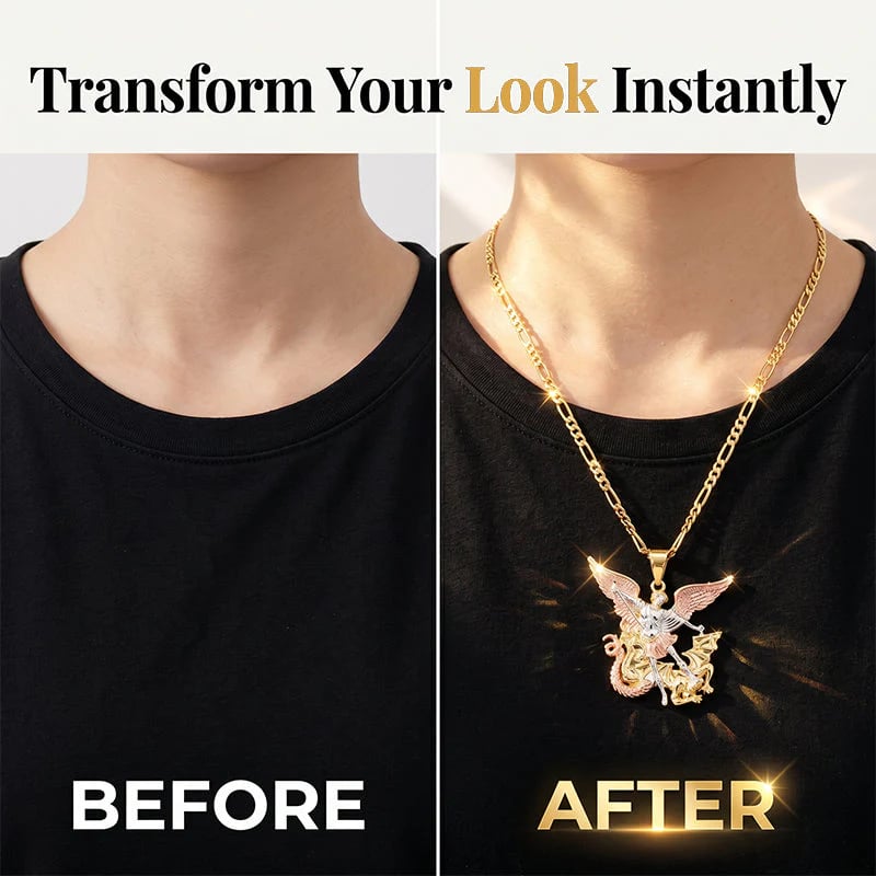 50% OFF💥Tri-Tone Guardian Angel Pendant Necklace