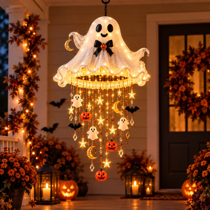 🎄 Lighted Christmas Hanging Chandelier – Tree & Santa Hat Holiday Décor