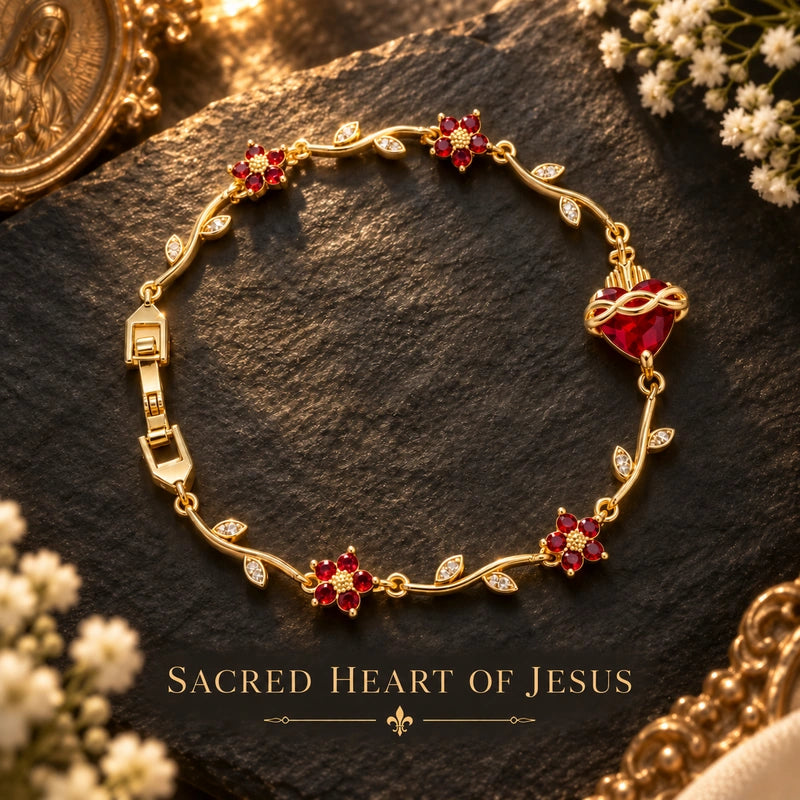 💗14K Gold Sacred Heart of Jesus & Mary Zircon Bracelet