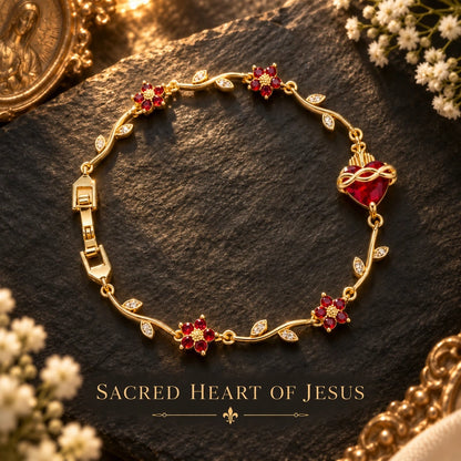 💗14K Gold Sacred Heart of Jesus & Mary Zircon Bracelet