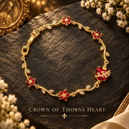 💗14K Gold Sacred Heart of Jesus & Mary Zircon Bracelet