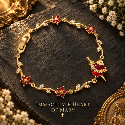 💗14K Gold Sacred Heart of Jesus & Mary Zircon Bracelet