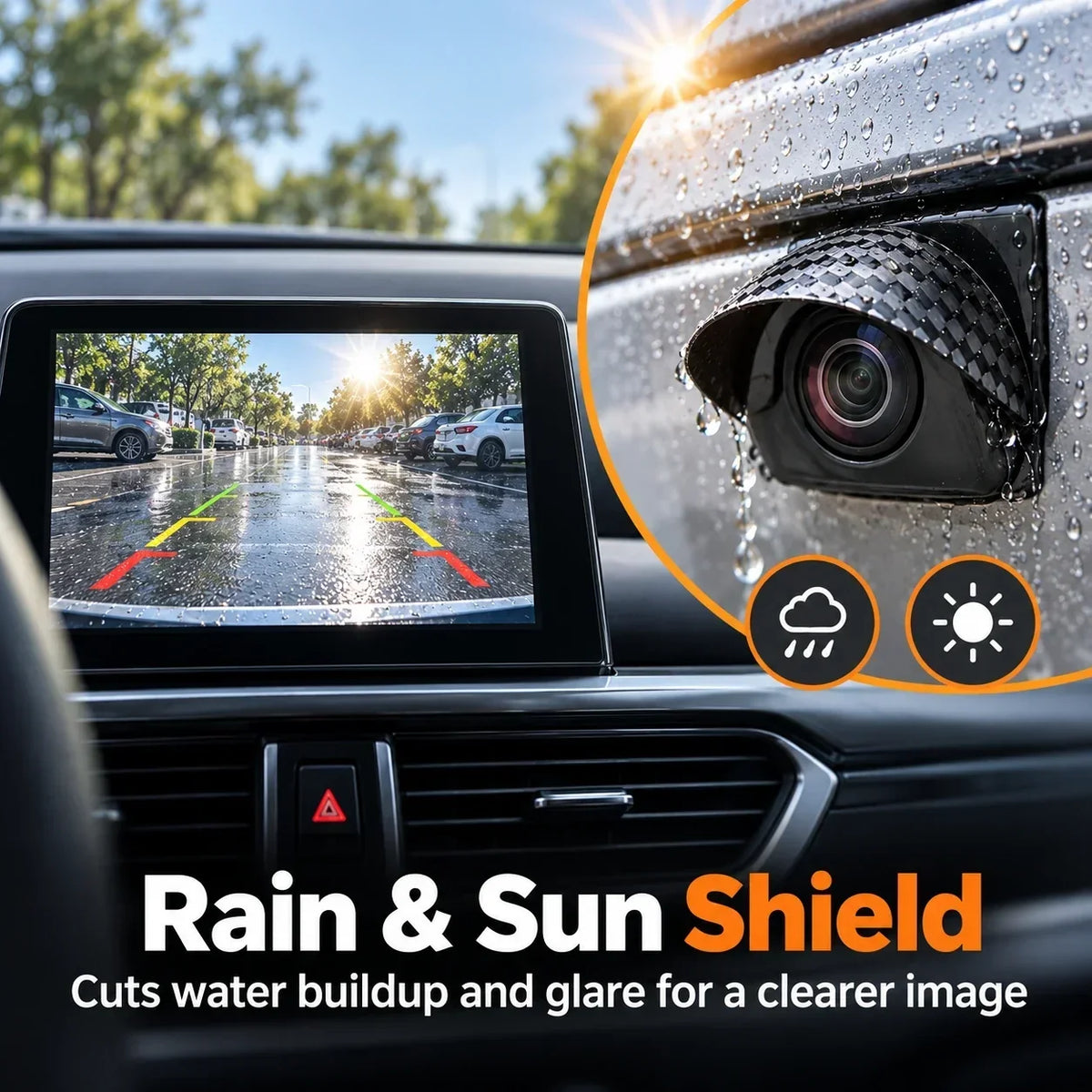 Car Camera Rain Shield – Rear & Side Lens Sun Visor Cover