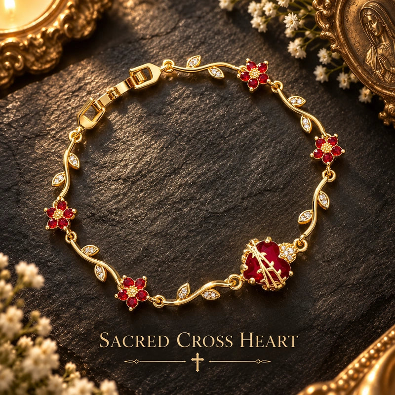 💗14K Gold Sacred Heart of Jesus & Mary Zircon Bracelet