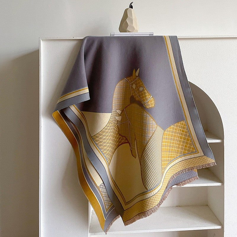 Women’s Reversible Cashmere-Feel Warm Printed Shawl