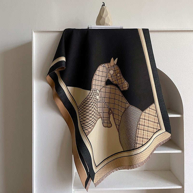 Women’s Reversible Cashmere-Feel Warm Printed Shawl