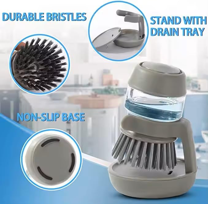 Soap Dispensing Palm Dish Brush With Storage Bracket
