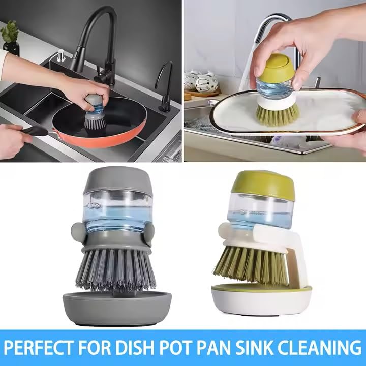 Soap Dispensing Palm Dish Brush With Storage Bracket