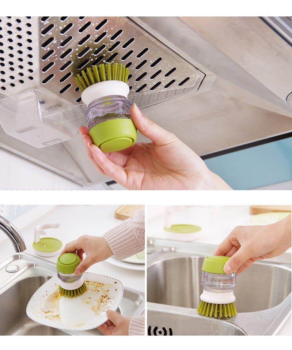 Soap Dispensing Palm Dish Brush With Storage Bracket