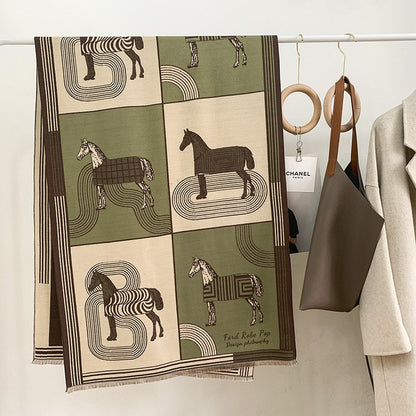 Women’s Reversible Cashmere-Feel Warm Printed Shawl