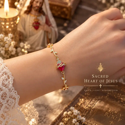 💗14K Gold Sacred Heart of Jesus & Mary Zircon Bracelet