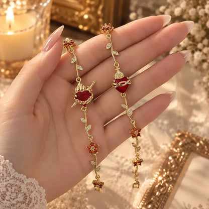 💗14K Gold Sacred Heart of Jesus & Mary Zircon Bracelet
