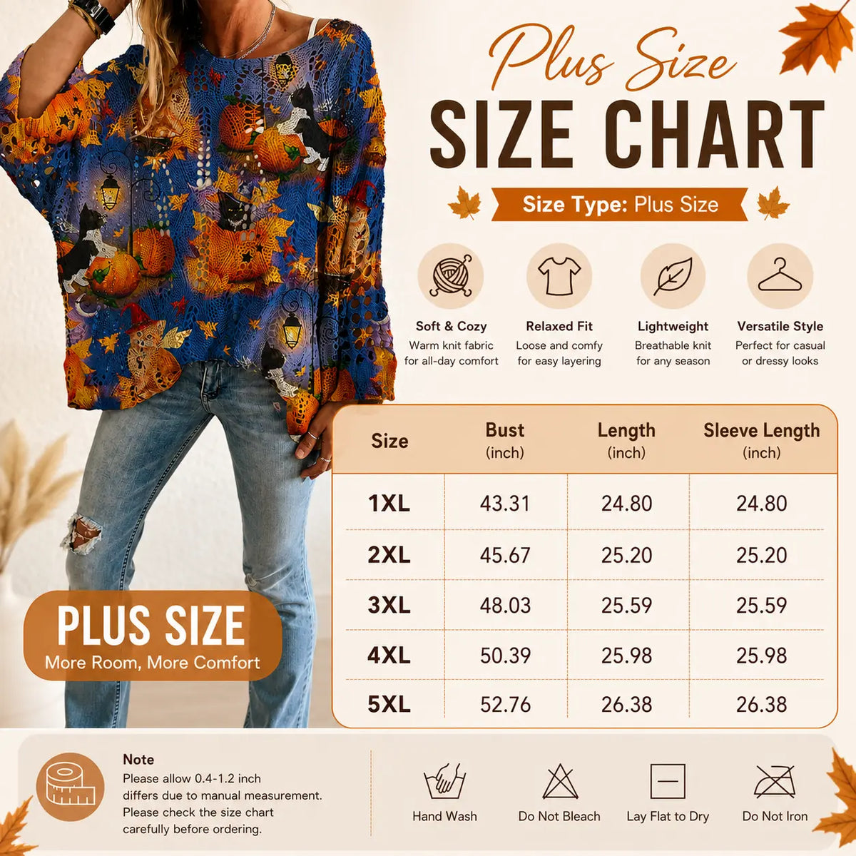 Women's Halloween Pumpkin & Bat Print Knit Pullover