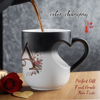 Rose Gold Floral Initial Color-Changing Magic Mug