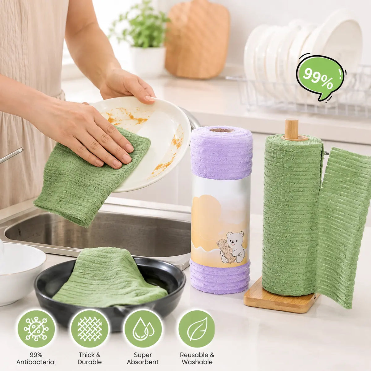 Reusable microfiber cloth roll for household surfaces