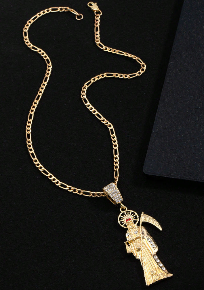Gothic Santa Muerte Pendant Necklace – Copper Chain, Skull Jewelry Gift for Halloween & Everyday Wear