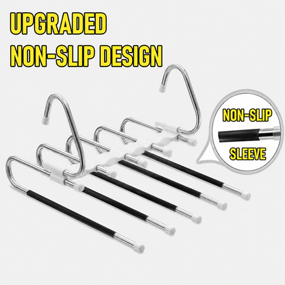6-Tier Space Saving Pants Hanger with Pull-Out Stainless Steel Rods