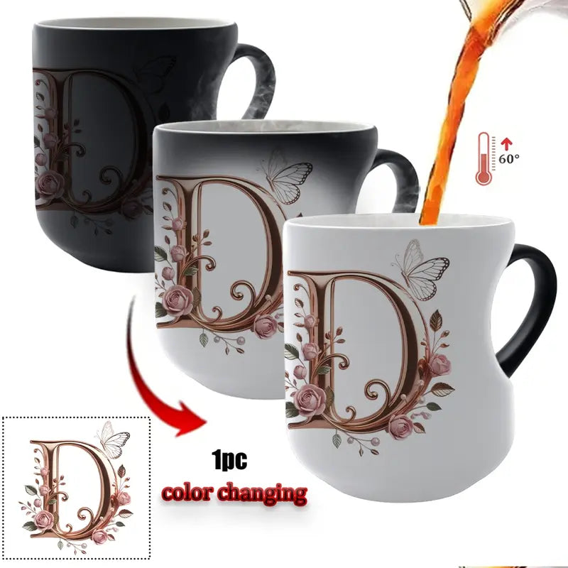 Rose Gold Floral Initial Color-Changing Magic Mug