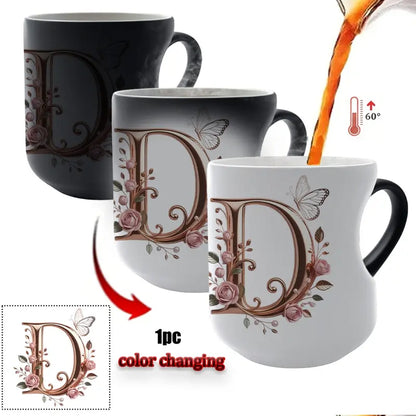 Rose Gold Floral Initial Color-Changing Magic Mug