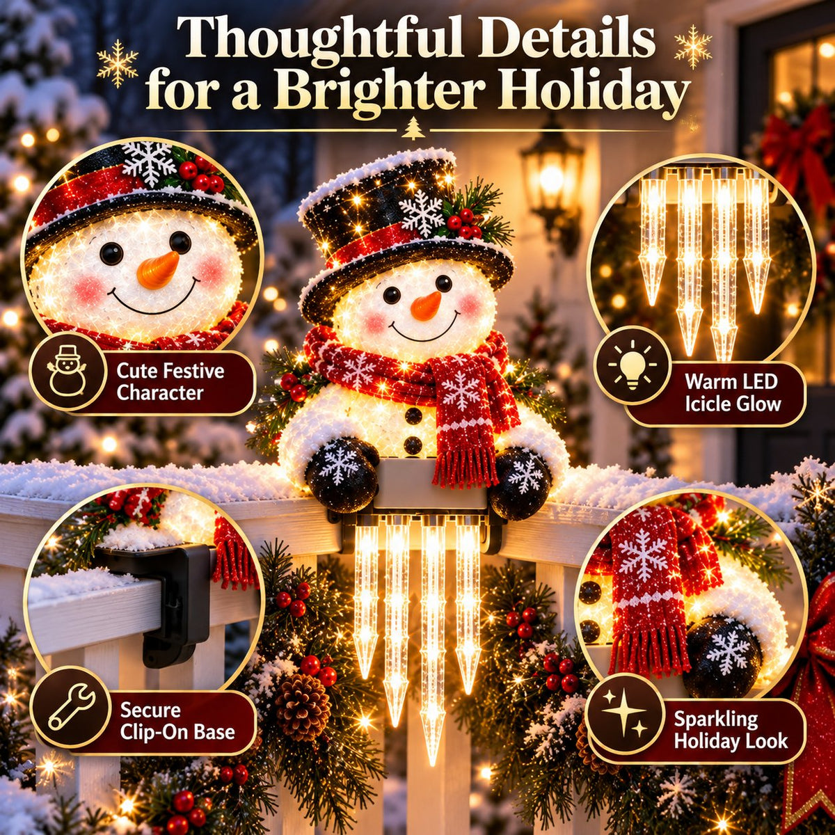 🎄 Christmas Character Railing Lights — Warm LED Icicle Glow For Magical Holiday Porch Decor🔔