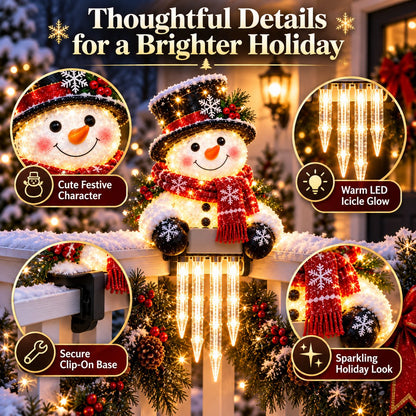🎄 Christmas Character Railing Lights — Warm LED Icicle Glow For Magical Holiday Porch Decor🔔