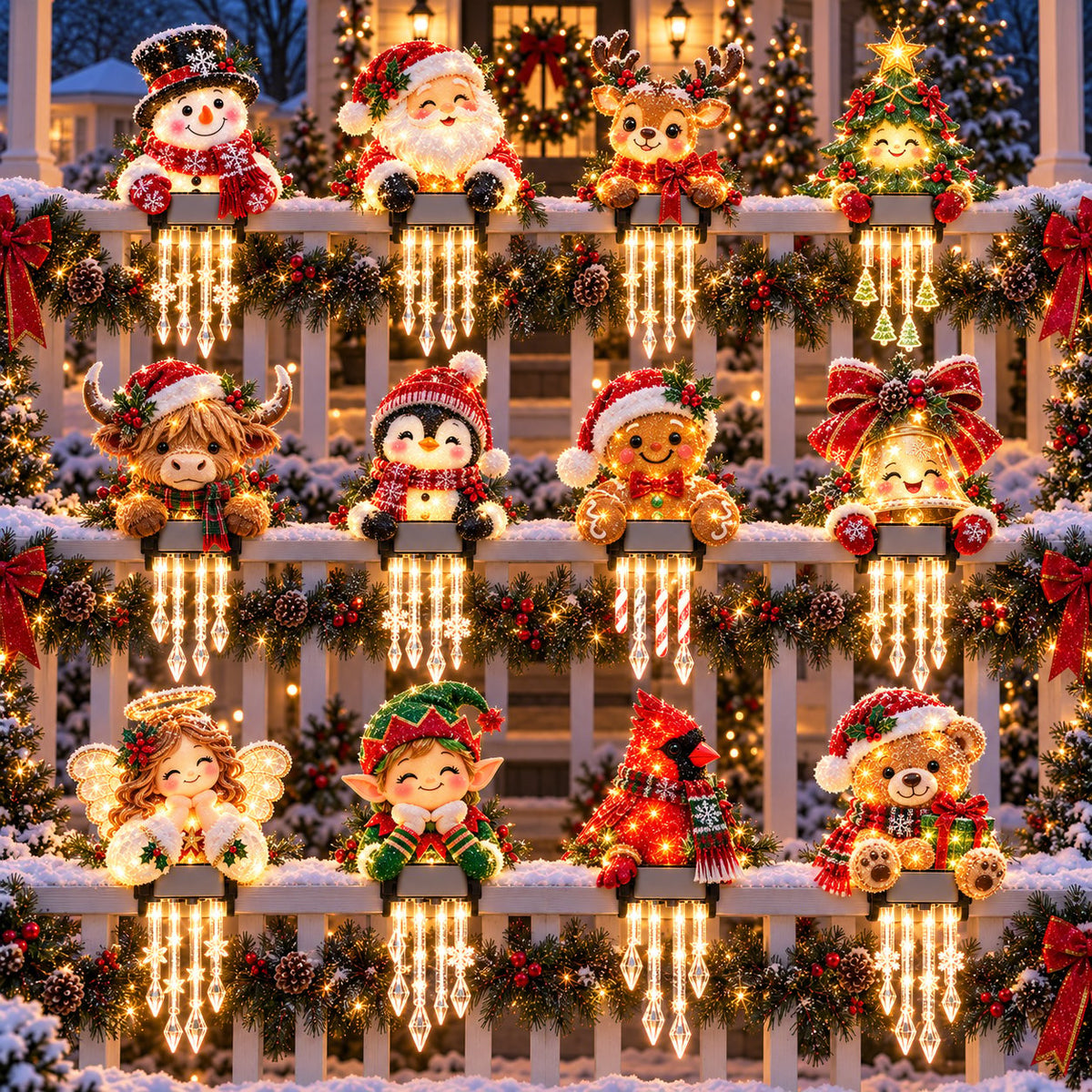 🎄 Christmas Character Railing Lights — Warm LED Icicle Glow For Magical Holiday Porch Decor🔔