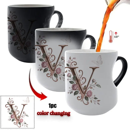 Rose Gold Floral Initial Color-Changing Magic Mug
