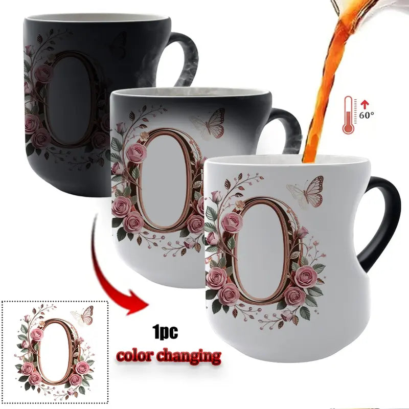 Rose Gold Floral Initial Color-Changing Magic Mug
