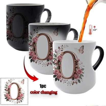 Rose Gold Floral Initial Color-Changing Magic Mug
