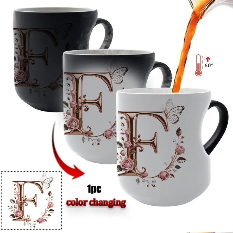Rose Gold Floral Initial Color-Changing Magic Mug