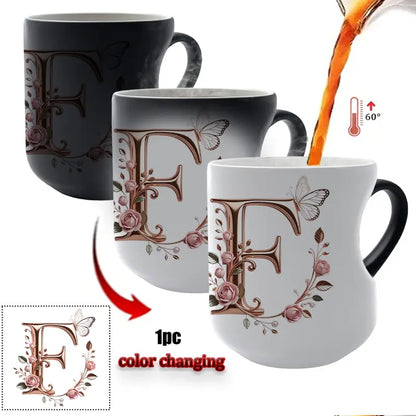 Rose Gold Floral Initial Color-Changing Magic Mug