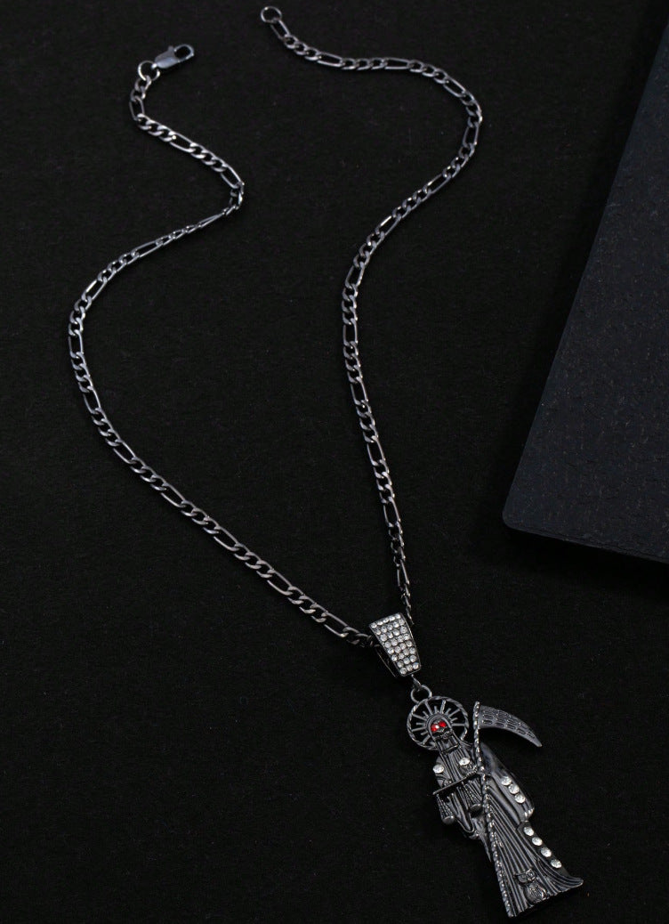 Gothic Santa Muerte Pendant Necklace – Copper Chain, Skull Jewelry Gift for Halloween & Everyday Wear