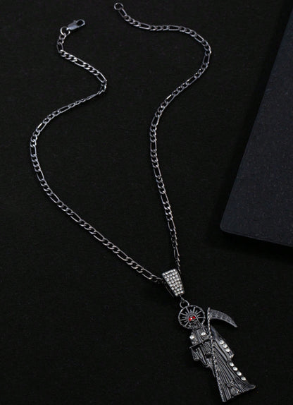 Gothic Santa Muerte Pendant Necklace – Copper Chain, Skull Jewelry Gift for Halloween & Everyday Wear