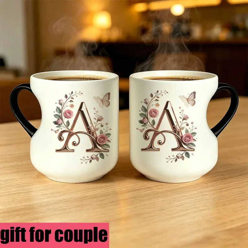 Rose Gold Floral Initial Color-Changing Magic Mug