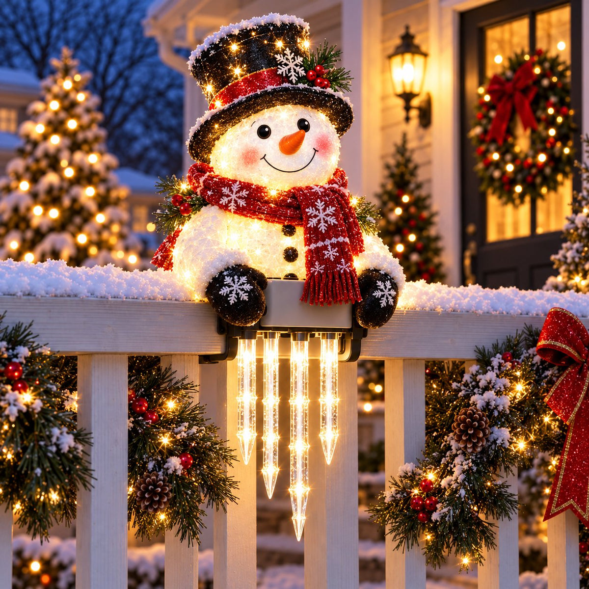 🎄 Christmas Character Railing Lights — Warm LED Icicle Glow For Magical Holiday Porch Decor🔔