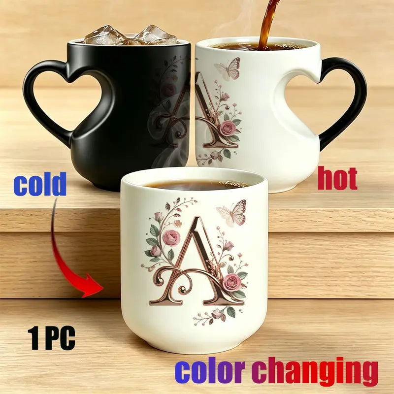 Rose Gold Floral Initial Color-Changing Magic Mug