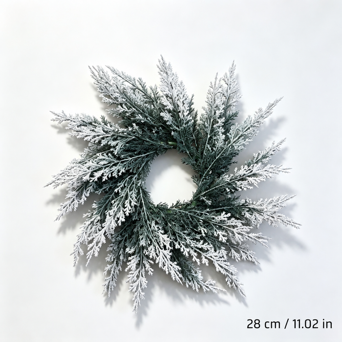 Plain frosted foliage candle ring, 28 cm