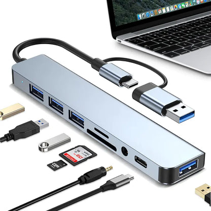 ⚡️8-in-1 USB-C Hub – Fast Charging, USB 3.0 & SD/TF Card Reader