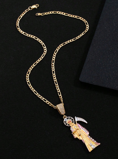Gothic Santa Muerte Pendant Necklace – Copper Chain, Skull Jewelry Gift for Halloween & Everyday Wear