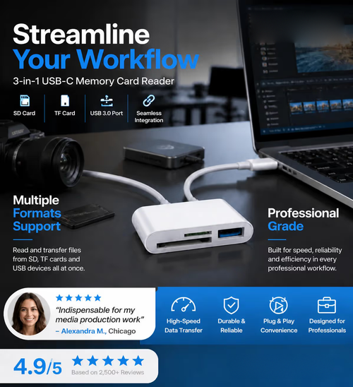 🏆Flash Sale⚡ 50K+ SOLD! Almost Gone-🔥3-in-1 USB-C Memory Card Reader