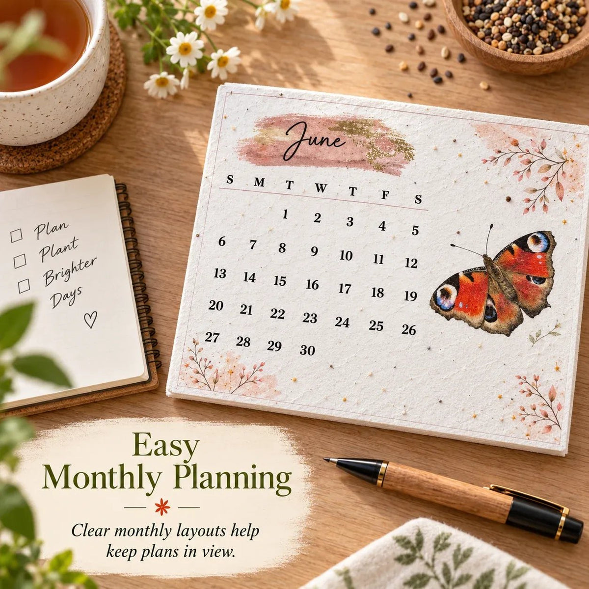 2027 Plantable Seed Calendar – Nature-Inspired Monthly Calendar with Seed Paper Pages