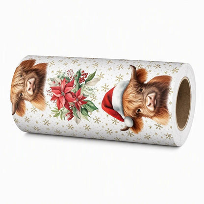 Christmas Highland Cow and Floral Gift Wrapping Paper Roll 43x500cm Holiday Present Wrap