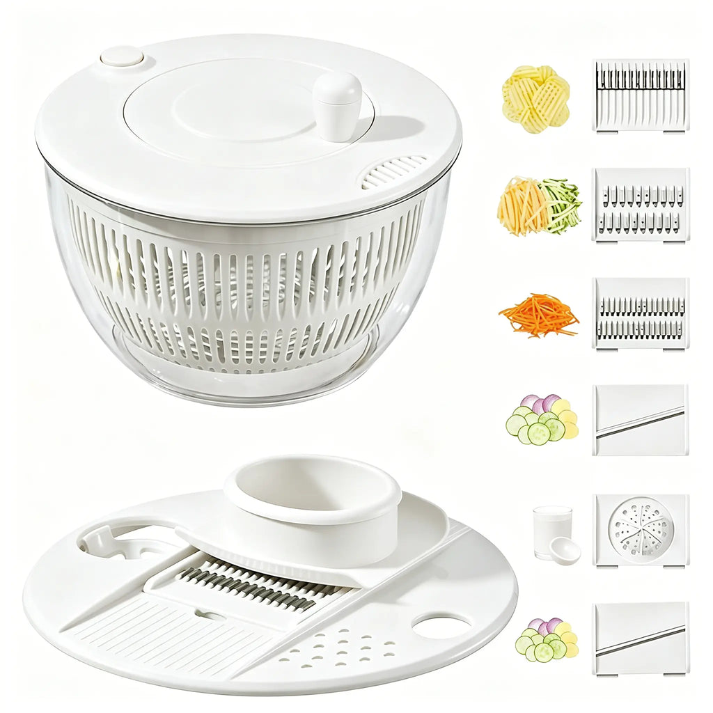 3-in-1 Salad Spinner Large, Vegetable & Fruit Washing Bowl with Slicer