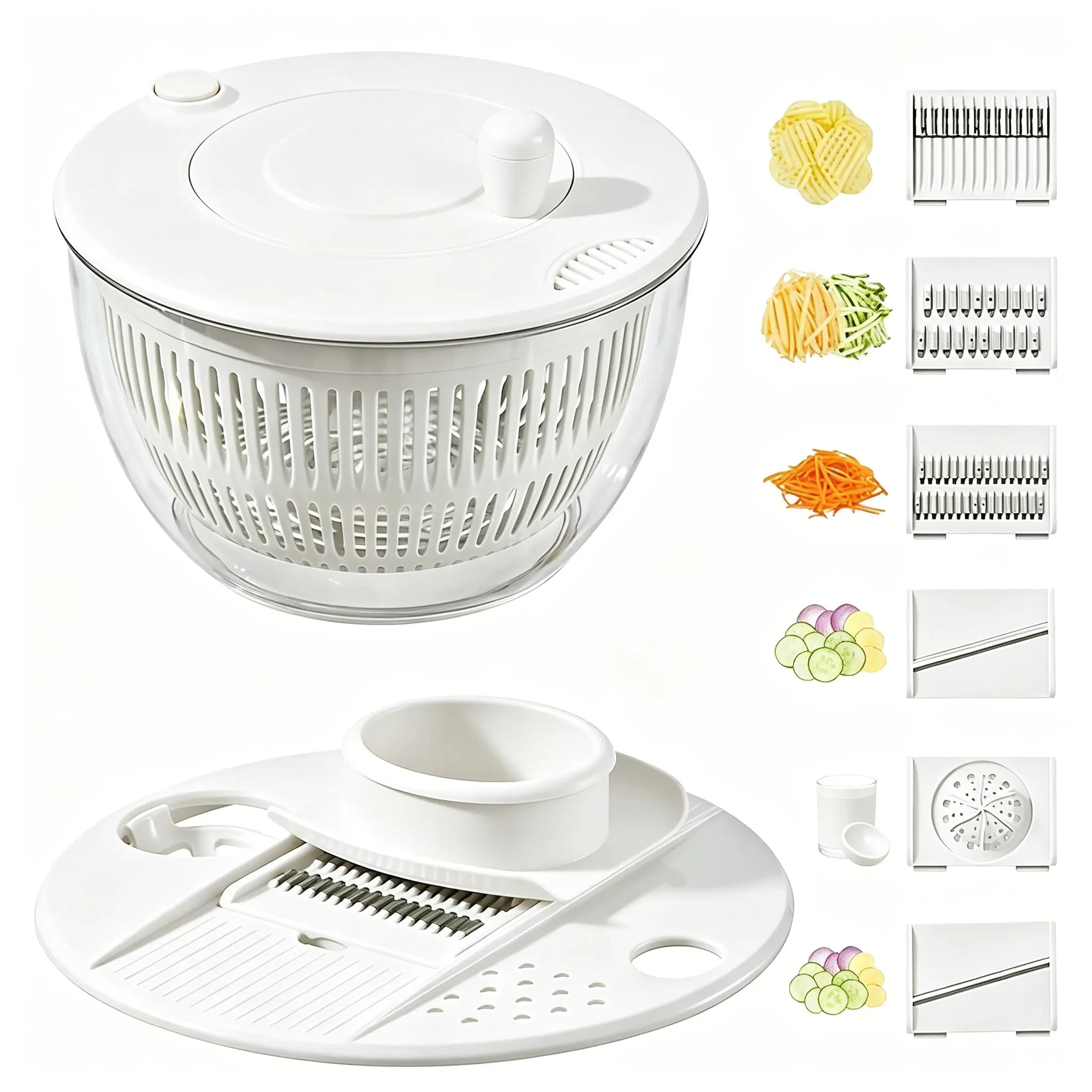 3-in-1 Salad Spinner Large, Vegetable & Fruit Washing Bowl with Slicer
