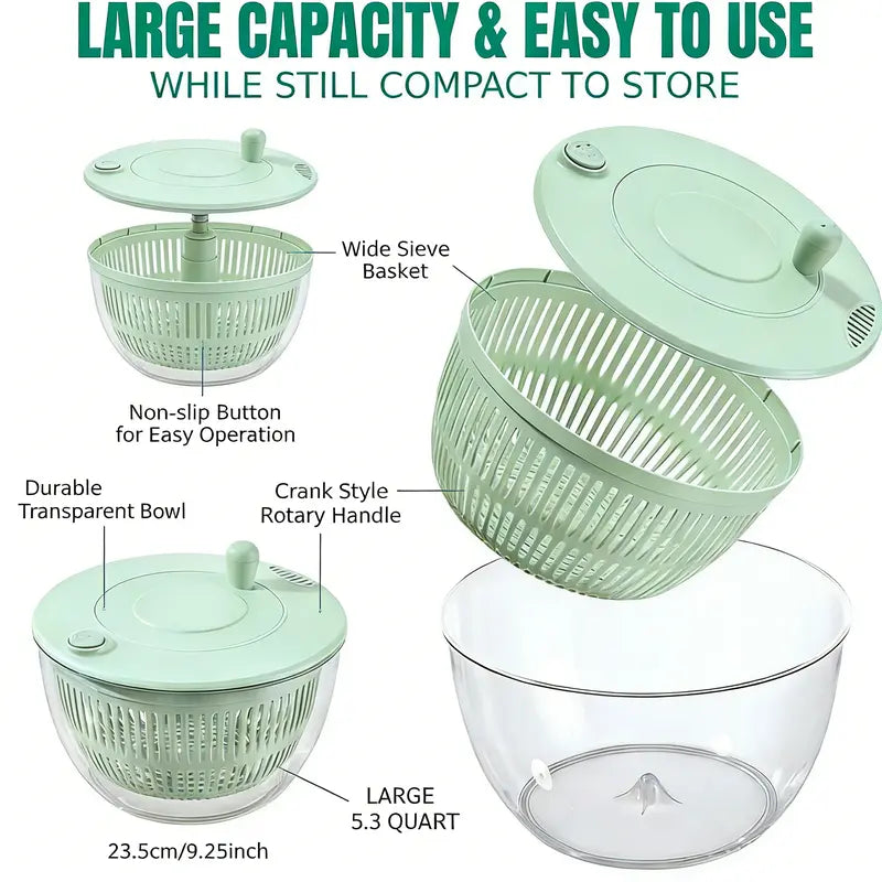 3-in-1 Salad Spinner Large, Vegetable & Fruit Washing Bowl with Slicer