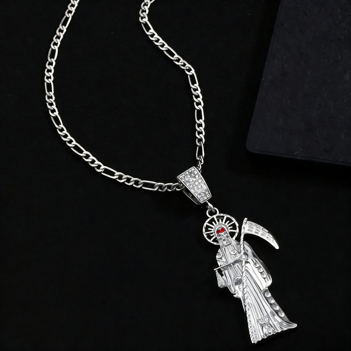 Gothic Santa Muerte Pendant Necklace – Copper Chain, Skull Jewelry Gift for Halloween & Everyday Wear