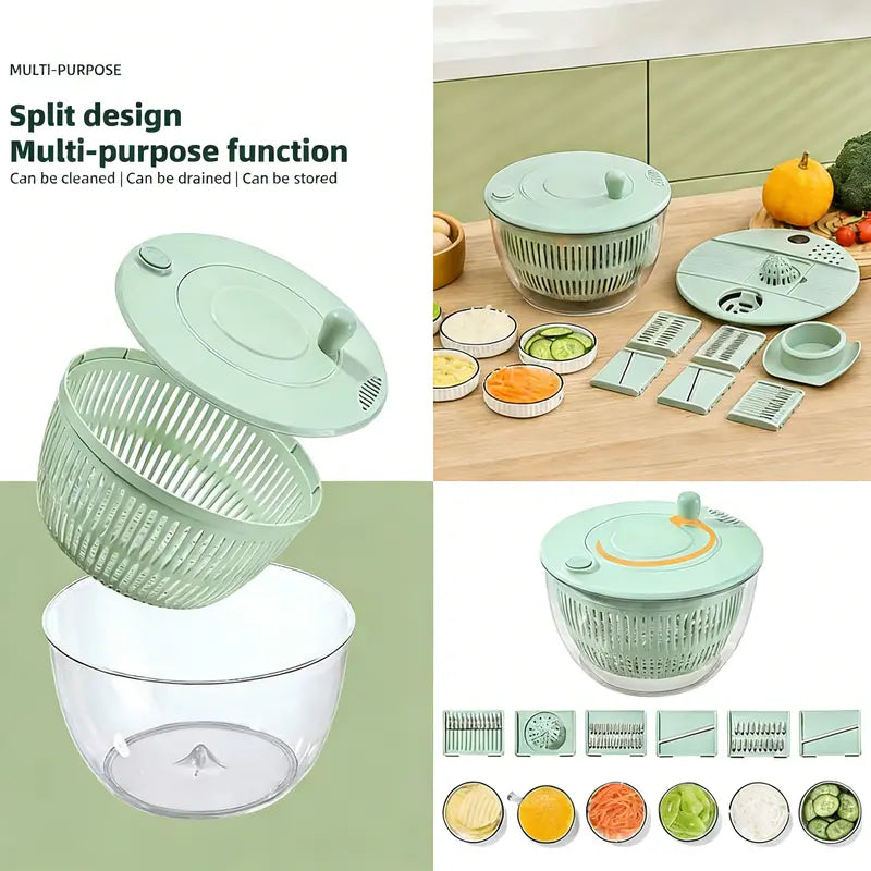 3-in-1 Salad Spinner Large, Vegetable & Fruit Washing Bowl with Slicer