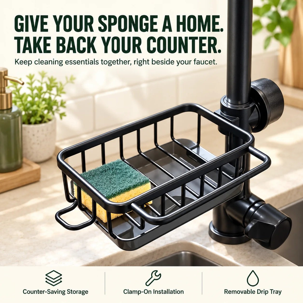🚰 Faucet-Mounted Sink Caddy – Clear Your Counter, Keep Cleaning Tools Within Reach